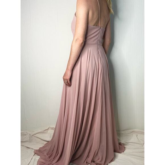 JENNY YOO Inesse Dusty Rose Blush Maxi Chiffon Gown US 2 Whipped Apricot NWT - Picture 7 of 16